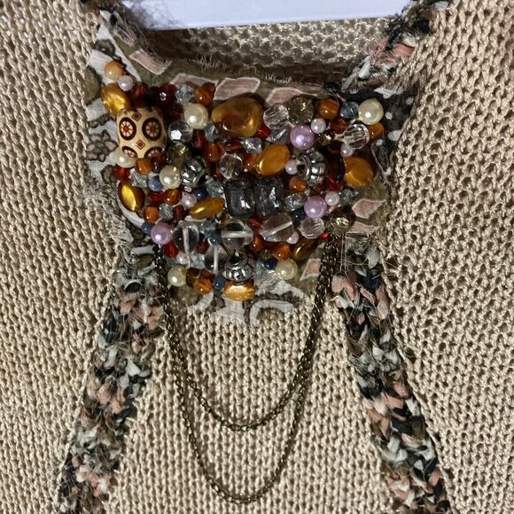 VALENTINE tan brown beaded cap sleeve acrylic nylon sweater top S - Picture 4 of 8
